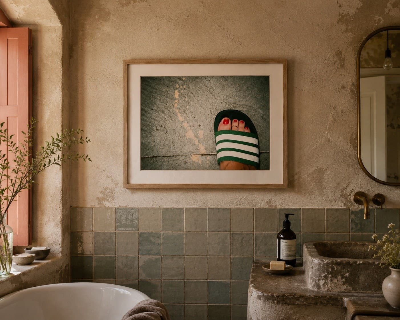 Sandra Molin photograph framed in a bathroom