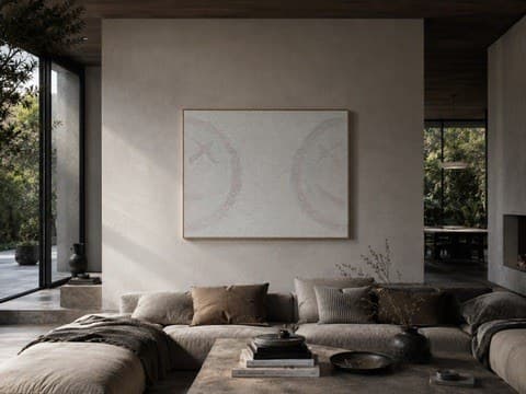 The Smiley X No. 5 hung above a sofa